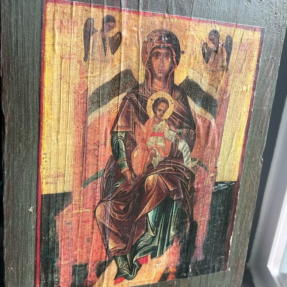 Religious Icon Art Print with Gold and Brown Tones - Picture 2 of 6